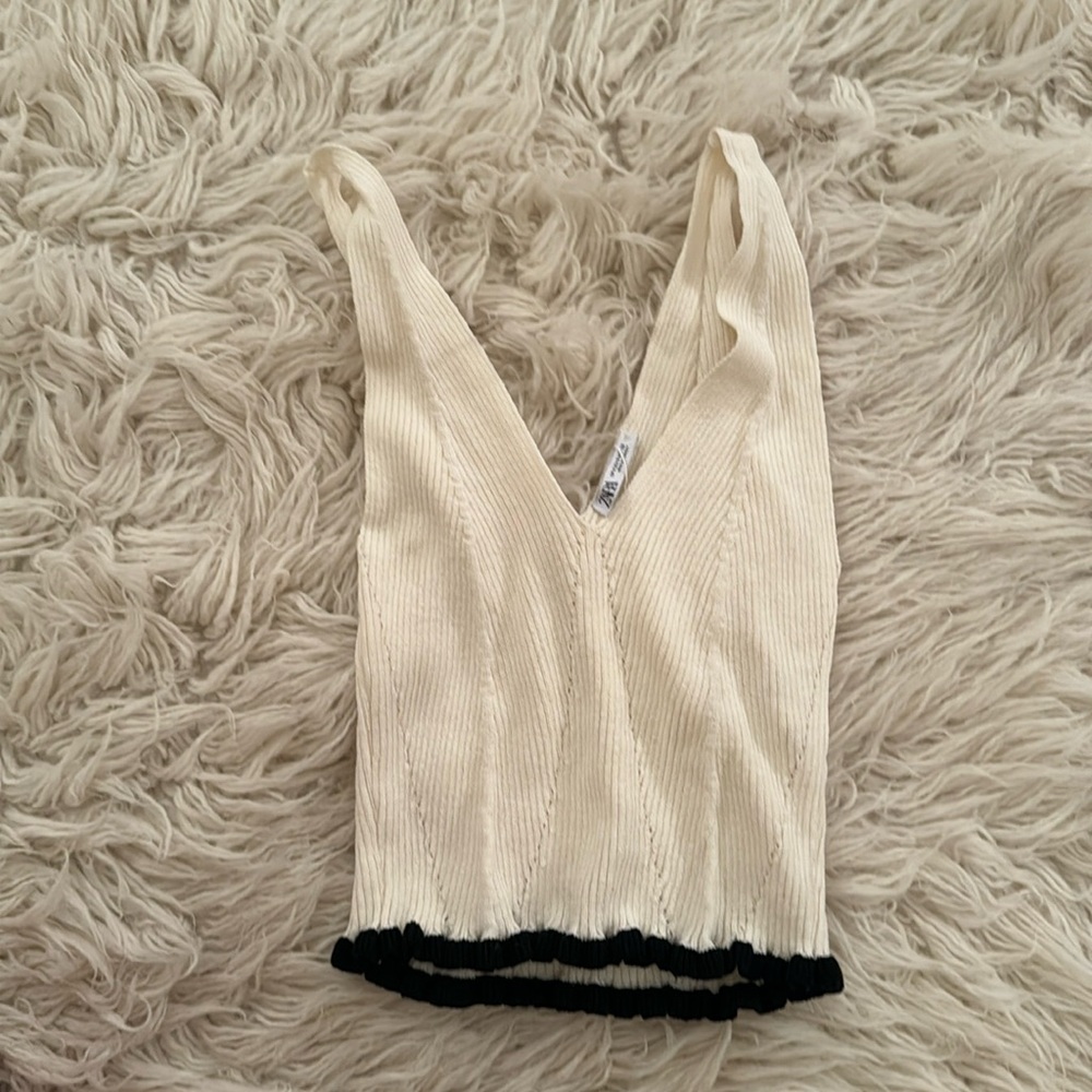 Zara White V-Neck Top